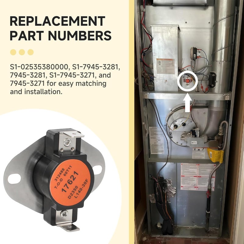 MUGLFPT S1-02535380000 Furnace Temperature Limit Switch, Compatible with Coleman, York, and Evcon Furnaces, Replaces S1-7945-3281, S1-7945-3271 – Furnace Replacement Limit Switch, L140-30F, Auto Reset - Image 4